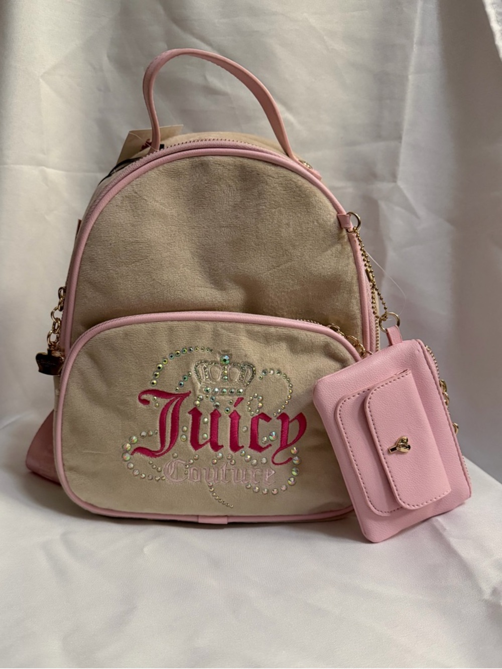 Juicy Couture Beige and Pink Mini Backpack with Card Holder